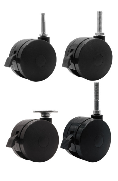 75mm Twin Wheel Castor with Brake - Various Fittings